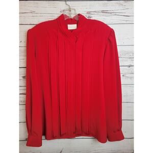 Christie & Jill Red Pleated Button Front Long Sleeve Blouse Women's Size 18